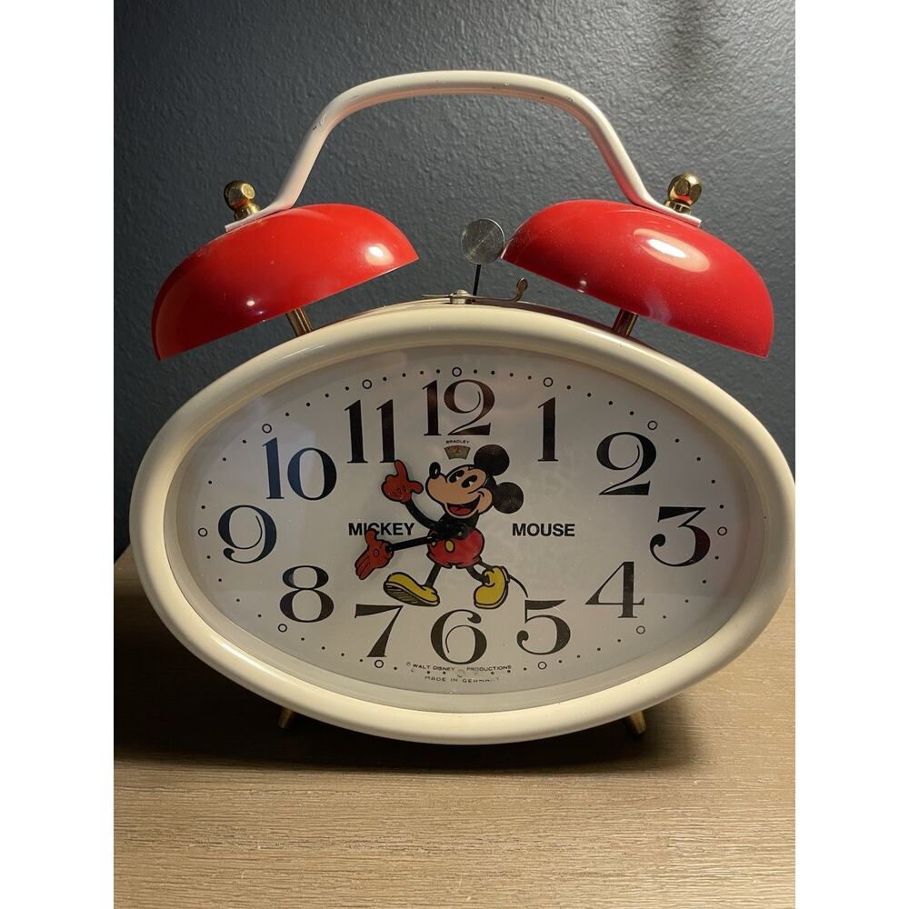 Vintage Bradley Mickey Mouse BimboAlarm Clock West Germany WORKS w/ Box